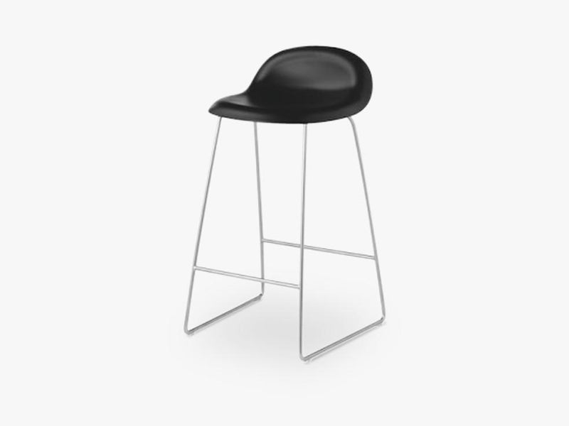 3D Counter Stool - Un-upholstered - 65 cm Sledge Crome base, Midnight Black shell