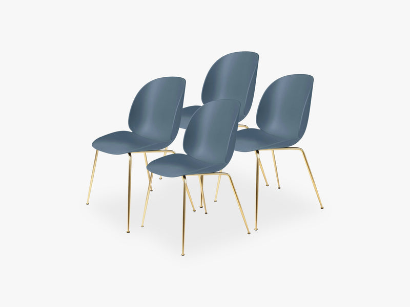 Beetle Dining Chair 4 pcs - Conic Brass Semi Matt Base, Smoke Blue