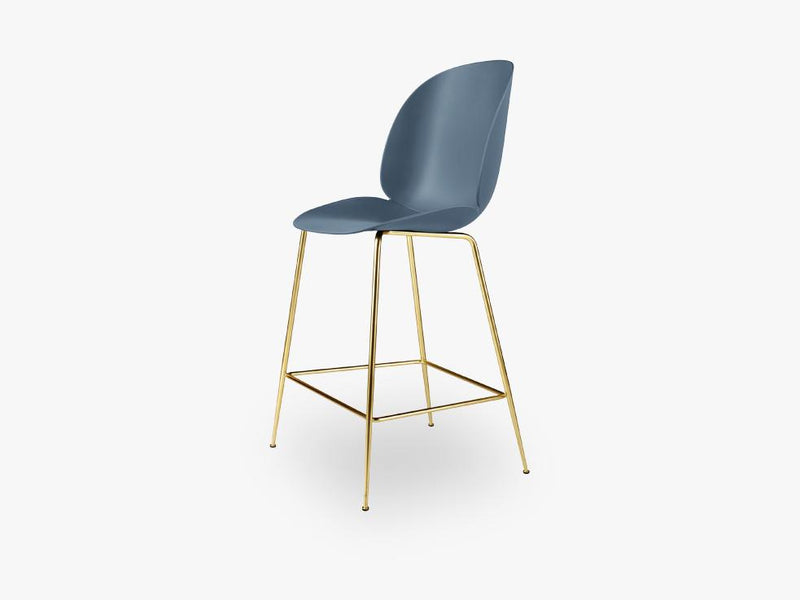 Beetle Counter Chair - Un-upholstered - 64 cm Conic Brass base, Blue Grey shell