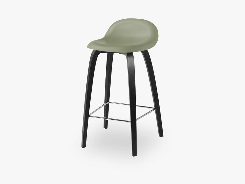 3D Counter Stool - Un-upholstered - 65 cm Black Stained Beech base, Mistletoe Green shell