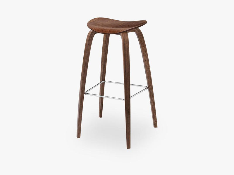 2D Bar Stool - Un-upholstered - 75 cm American Walnut base, American Walnut shell