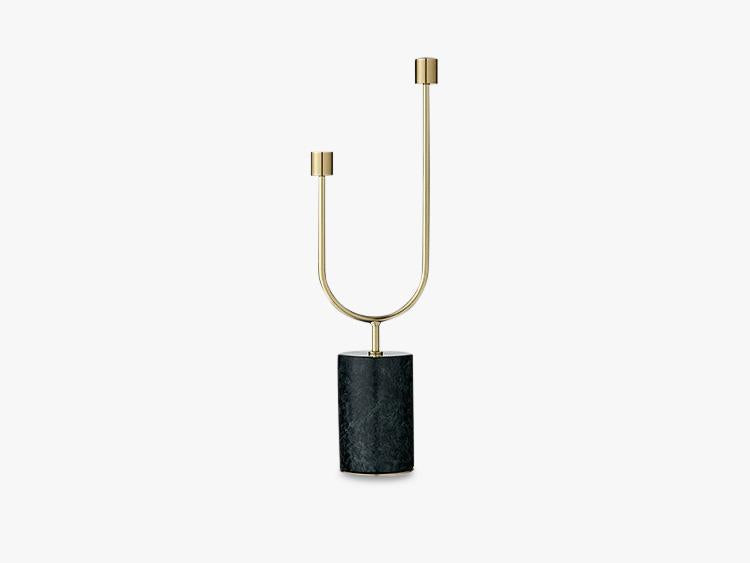 GRASIL Candle Holder - Grøn Marmor/Messing