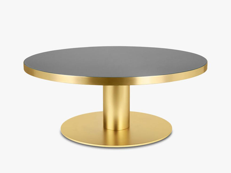 GUBI 20 Coffee Table - Round - Dia 110 Brass Base, Glass Granite Grey