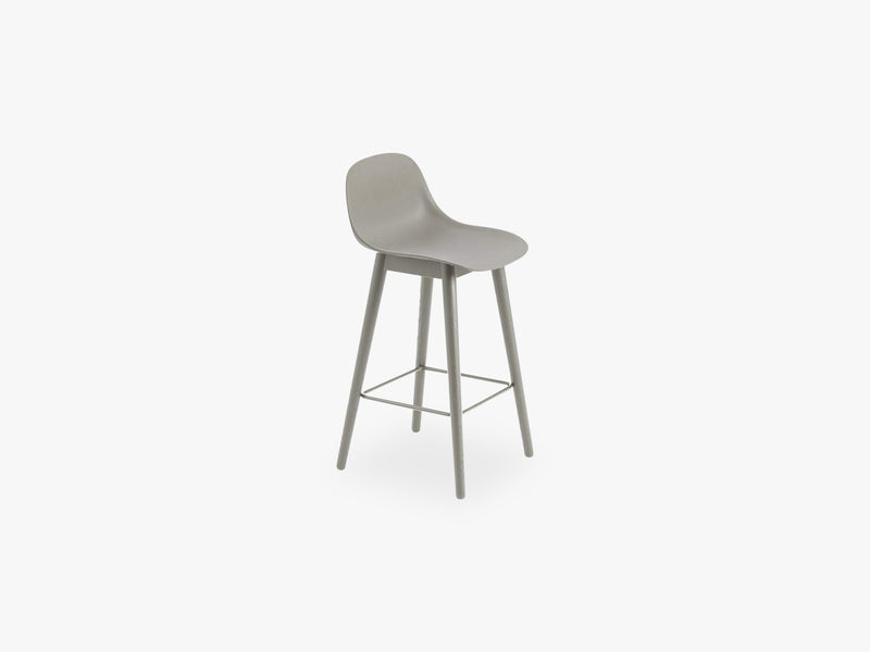 Fiber Bar Stool W Backrest - Wood Base H: 65 Cm, Grey/Grey