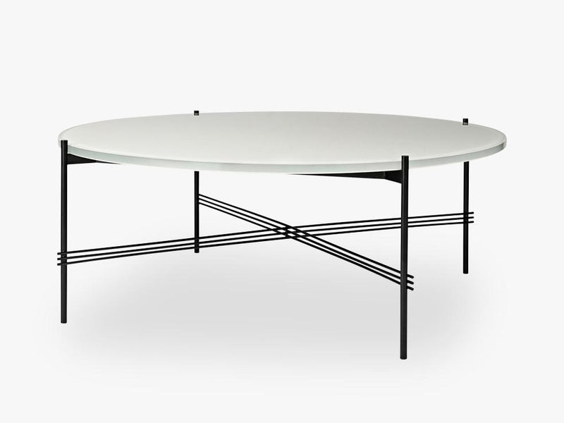 TS Coffee Table - Dia 105 Black base, glass oyster white top