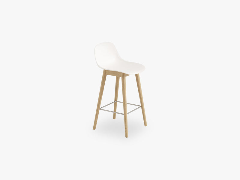 Fiber Bar Stool W Backrest - Wood Base H: 65 Cm, Natural White/Oak