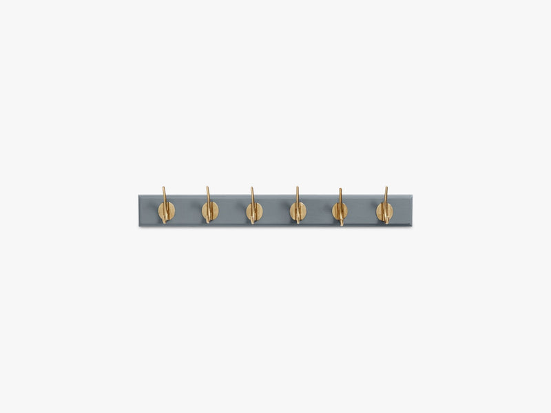 Coat rack, 6 brass hooks, matt grey