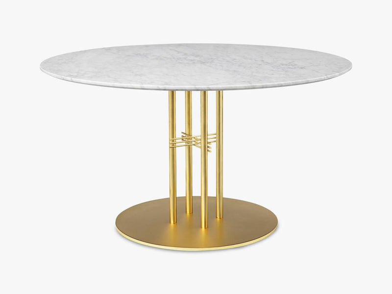 TS Column - Dining Table - Dia 130 Brass base, marble white top