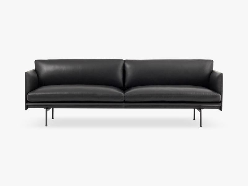 Outline Sofa - 3-Seater, Silk Leather - Black