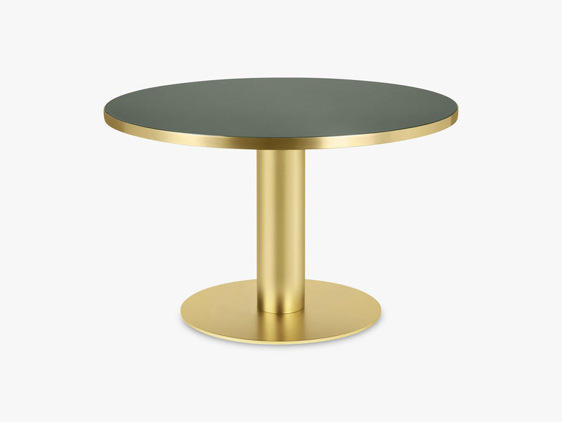 GUBI 2.0 Dining Table - Round - Ø125 - Brass base, Glass Bottle Green top