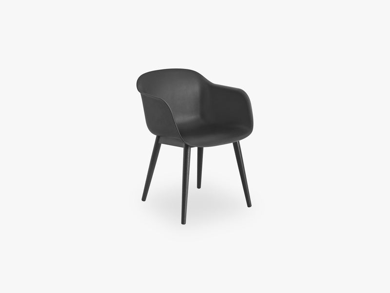 Fiber Armchair - Wood Base - Normal Shell, Black/Black