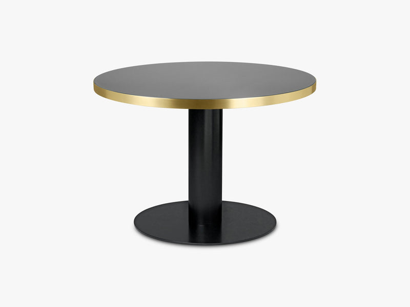 GUBI 2.0 Dining Table - Round - Ø110 - Brass base, Glass Granite Grey top