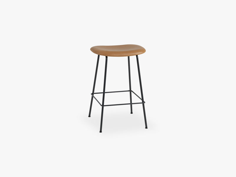 Fiber Bar Stool - Tube Base H: 65 Cm, Silk Leather - Cognac/Black