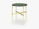 TS Coffee Table - Dia 40 Brass base, glass dusty green top