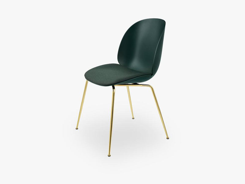 Beetle Dining Chair -  Seat Upholstered - Conic Brass base - Green shell, Kvadrat Messenger 4 087