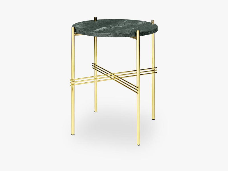 TS Coffee Table - Dia 40 Brass base, marble green top