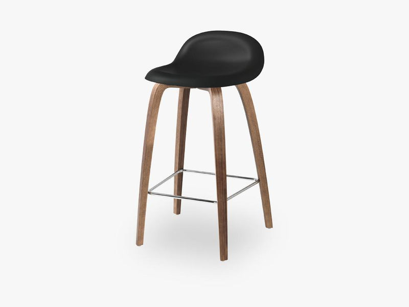 3D Counter Stool - Un-upholstered - 65 cm American Walnut base, Midnight Black shell