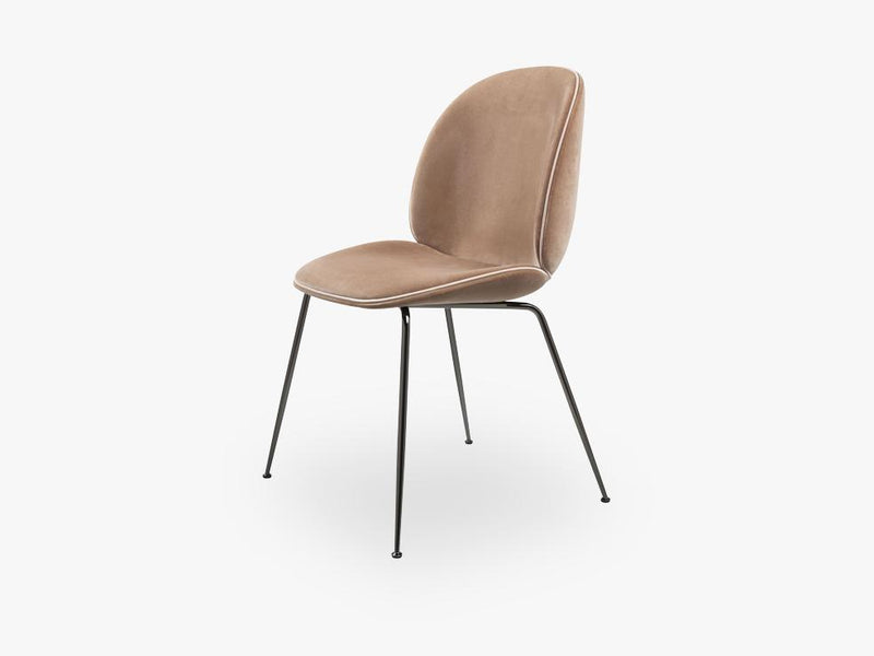 Beetle Dining Chair -  Fully Upholstered - Conic Black Chrome base, L'Albero dC Velluto Cotone G075_208 Fawn Beige Piping: L'Albero dC Luce G066/18