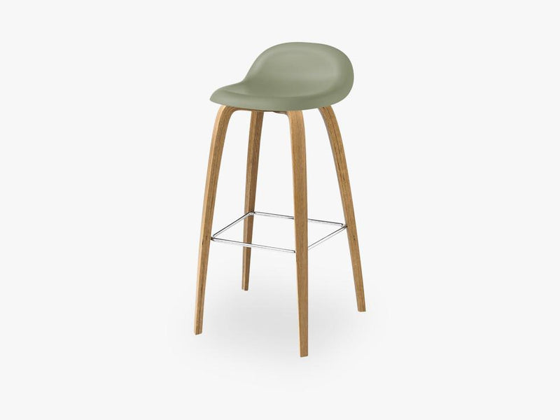 3D Bar Stool - Un-upholstered - 75 cm Oak base, Mistletoe Green shell