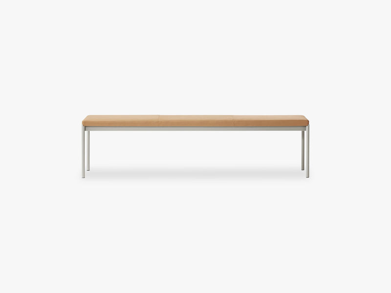 Mies Bench L180, Light Grey/ Natural Leather