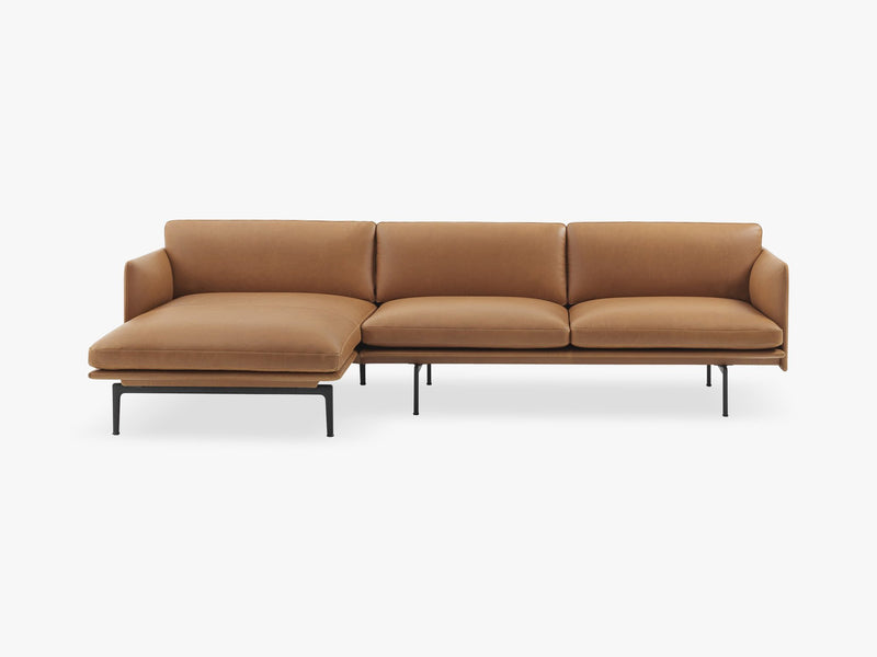 Outline Sofa - Chaise Longue - Left, Silk Leather - Cognac