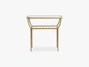 Side table, golden, w/glass plate, bars