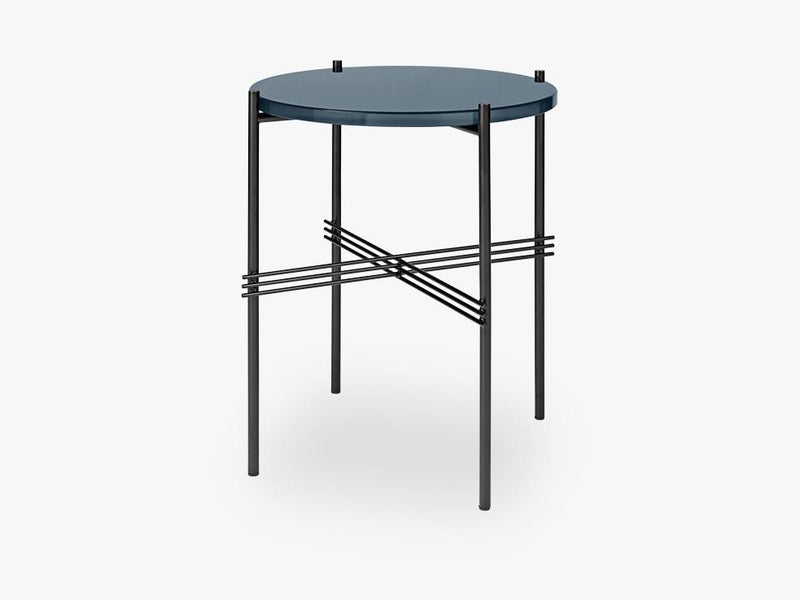 TS Coffee Table - Dia 40 Black base, glass grey blue top