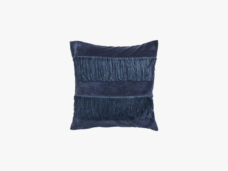 Cushion cover w/fringes,dark blue velvet