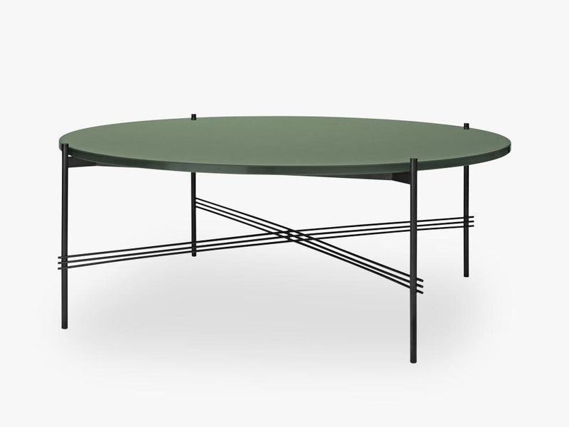 TS Coffee Table - Dia 105 Black base, glass dusty green top