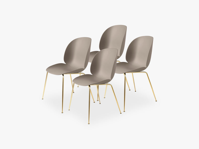 Beetle Dining Chair 4 pcs - Conic Brass Semi Matt Base, New Beige