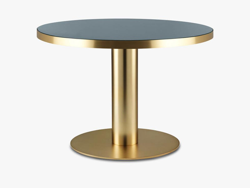 GUBI 2.0 Dining Table - Round - Dia 110 Brass Base, Glass Granite Grey