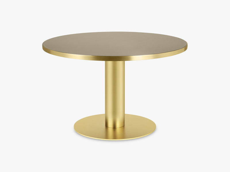 GUBI 2.0 Dining Table - Round - Ø125 - Brass base, Glass Sand top