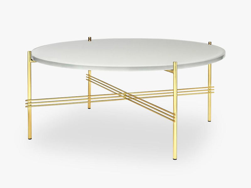 TS Coffee Table - Dia 80 Brass base, glass oyster white top