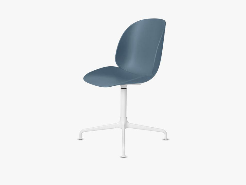 Beetle Dining Chair - Un-upholstered Casted Swivel base White, Blue Grey shell