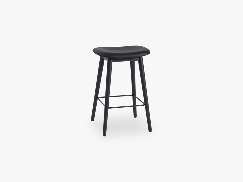 Fiber Bar Stool - Wood Base H: 65 Cm, Silk Leather - Black/Black