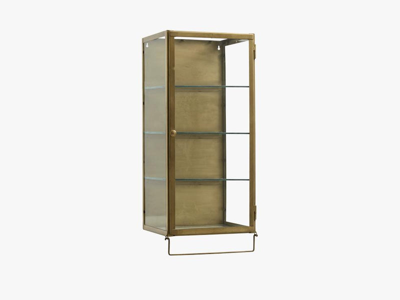 Wall cabinet, 1 door, golden metal/glass