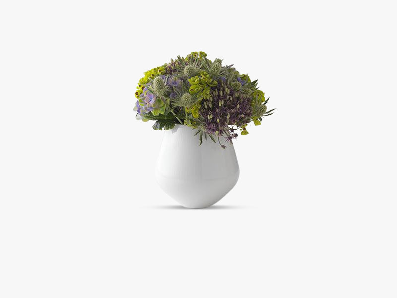 Hvid Riflet Vase Mellem, 15 Cm