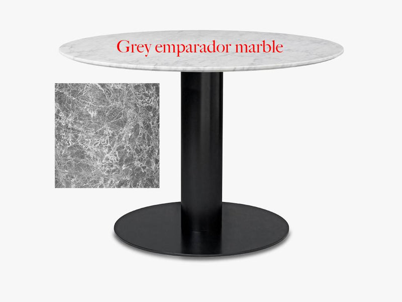 GUBI 2.0 Dining Table - Round - Dia 110, Black base, marble grey top