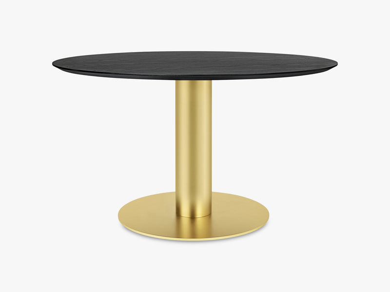 GUBI 2.0 Dining Table - Round - Ø130 - Brass base, Black Stained Ash top