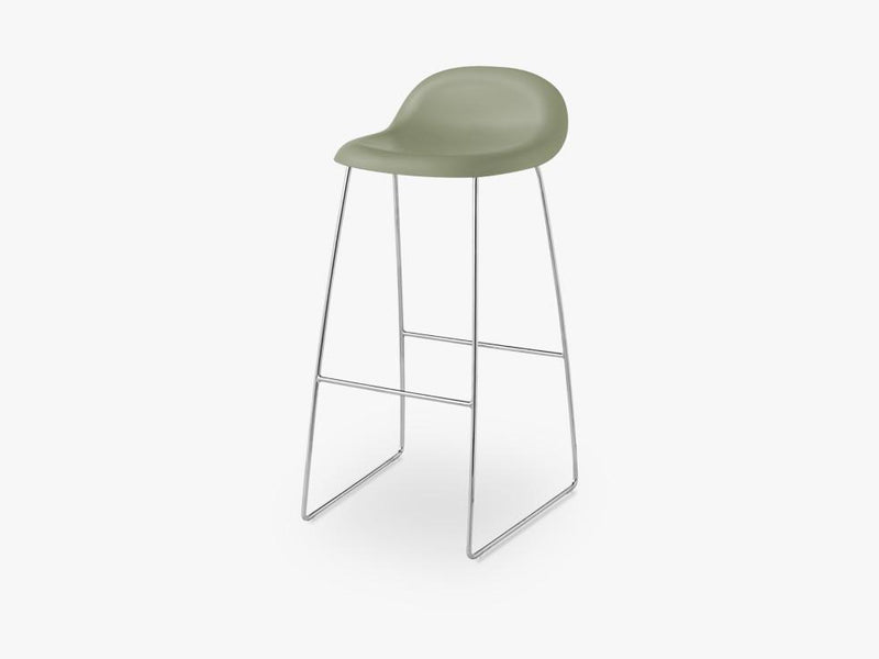 3D Bar Stool - Un-upholstered - 75 cm Sledge Crome base, Mistletoe Green shell