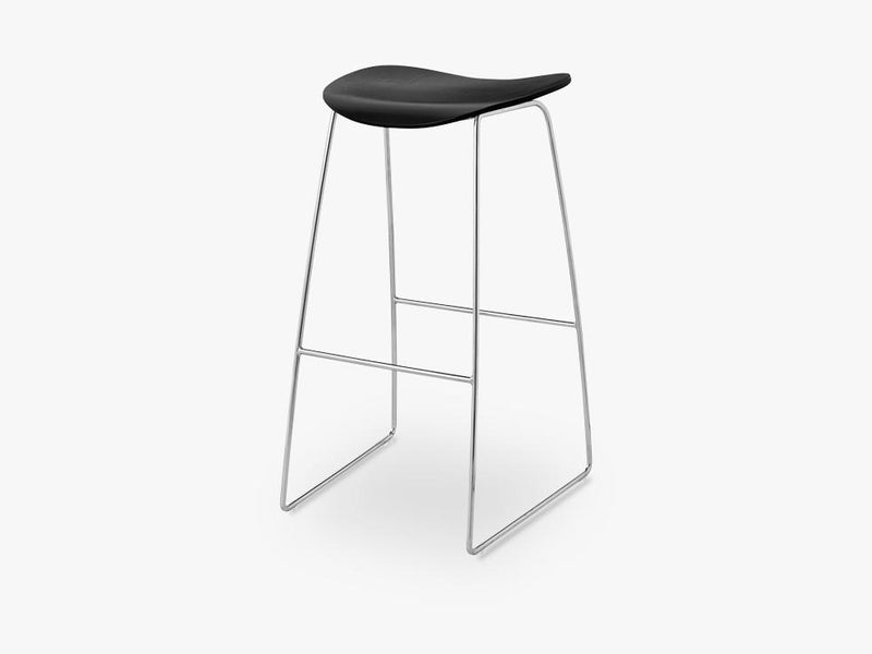 2D Counter Stool - Un-upholstered - 65 cm Sledge Crome base, Black Stained Birch shell