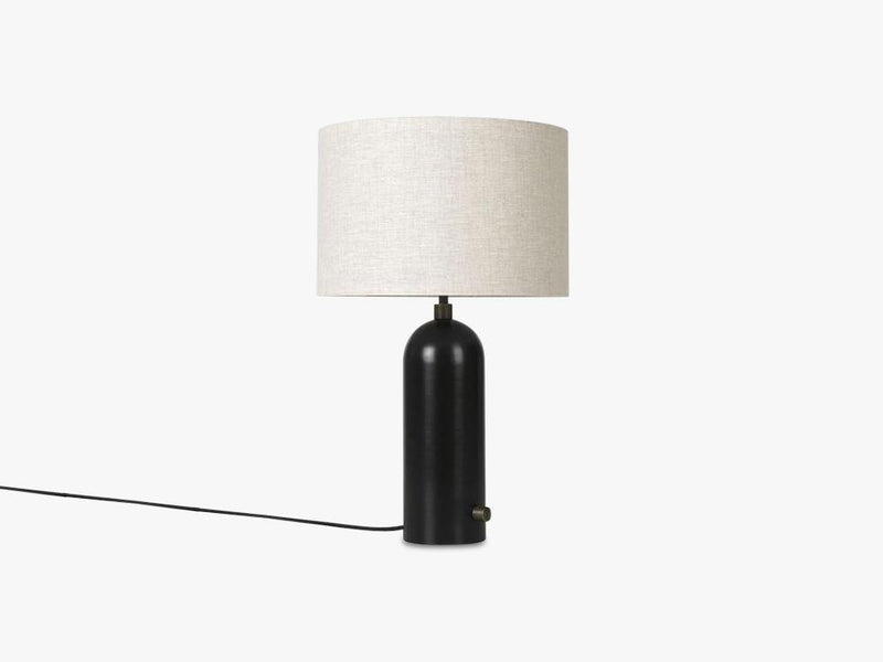 Gravity Table Lamp Small - Blackened Steel base, Canvas shade