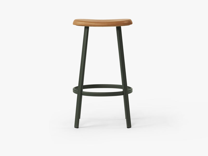 Anno Stool H75, Dark Green/Cognac Leather