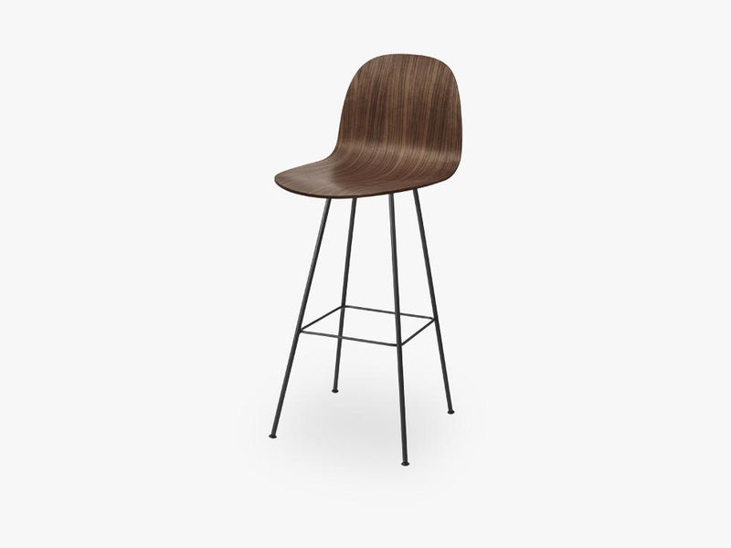 2D Bar Chair - Un-upholstered - 75 cm Center Black base, American Walnut shell