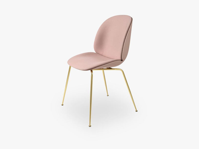 Beetle Dining Chair -  Front Upholstered - Conic Brass base - Sweet Pink shell, Kvadrat Steelcut 605