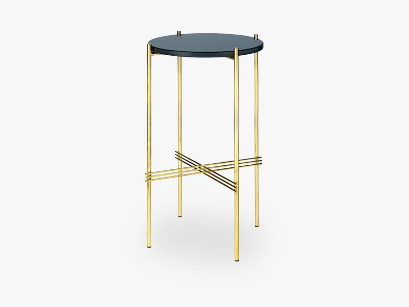 TS Console - Round - Dia 40 Brass base, glass grey blue top