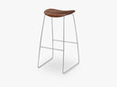 2D Bar Stool - Un-upholstered - 75 cm Sledge Crome base, American Walnut shell