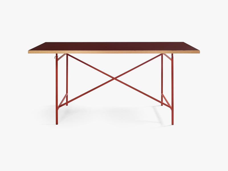 Linoleum Table Top, Burgundy with Oak Edges