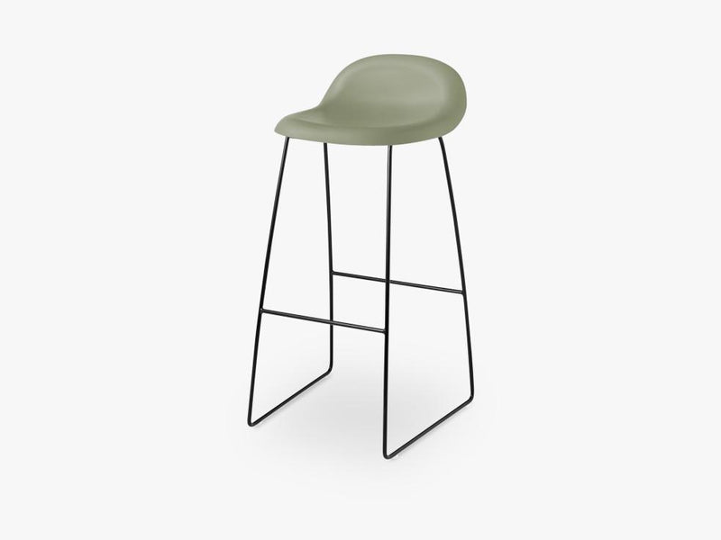 3D Bar Stool - Un-upholstered - 75 cm Sledge Black base, Mistletoe Green shell