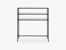 Hall table, glass shelves, black metal